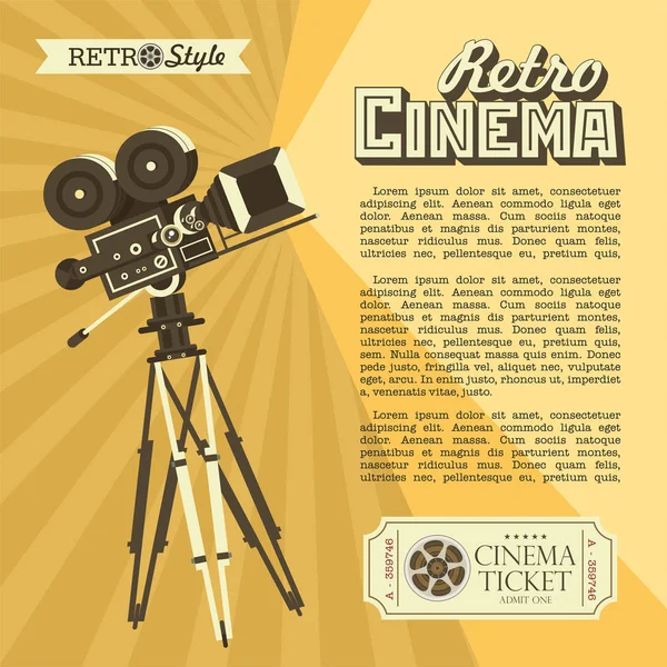 Oldtimer-Filmkamera. Plakat im Vintage-Stil mit Platz für Text. Retro-Kino. Design Vintage-Kinokarten. — Stockvektor