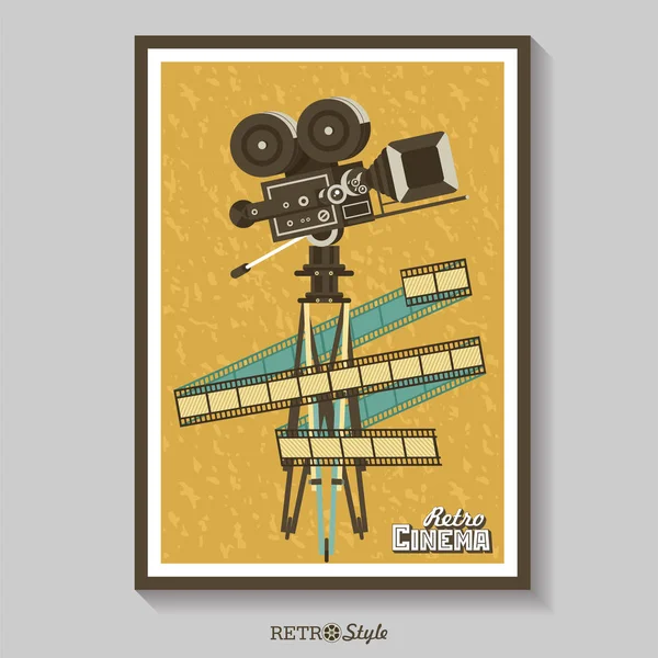 Cámara de cine vintage. Vector cartel retro cine con lugar para el texto. Carrete de película Vintage . — Vector de stock