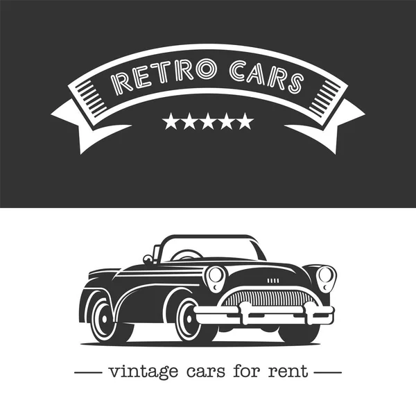 Vintage car. Monochrome vector logo. Retro cars for rent. — Stock Vector