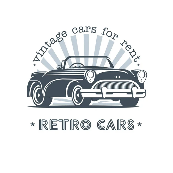 Un auto antiguo. Venta, alquiler de coches antiguos. Logo vector monocromo . — Vector de stock