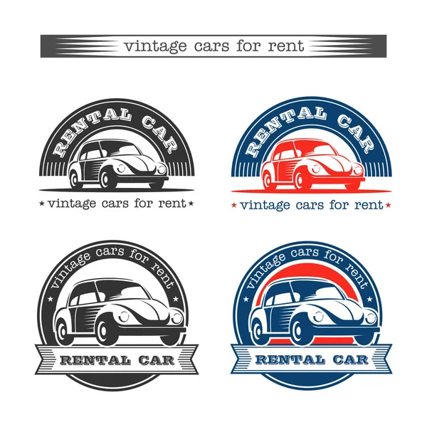 Vintage cars for rent. Isolated on white background. Vector set of logos. — Stock Vector