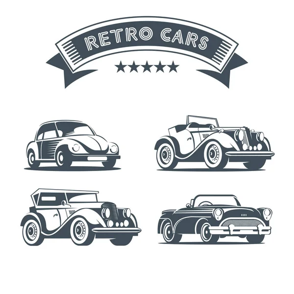 Coches antiguos, vector conjunto de logotipos. Monocromo aislado sobre fondo blanco . — Vector de stock