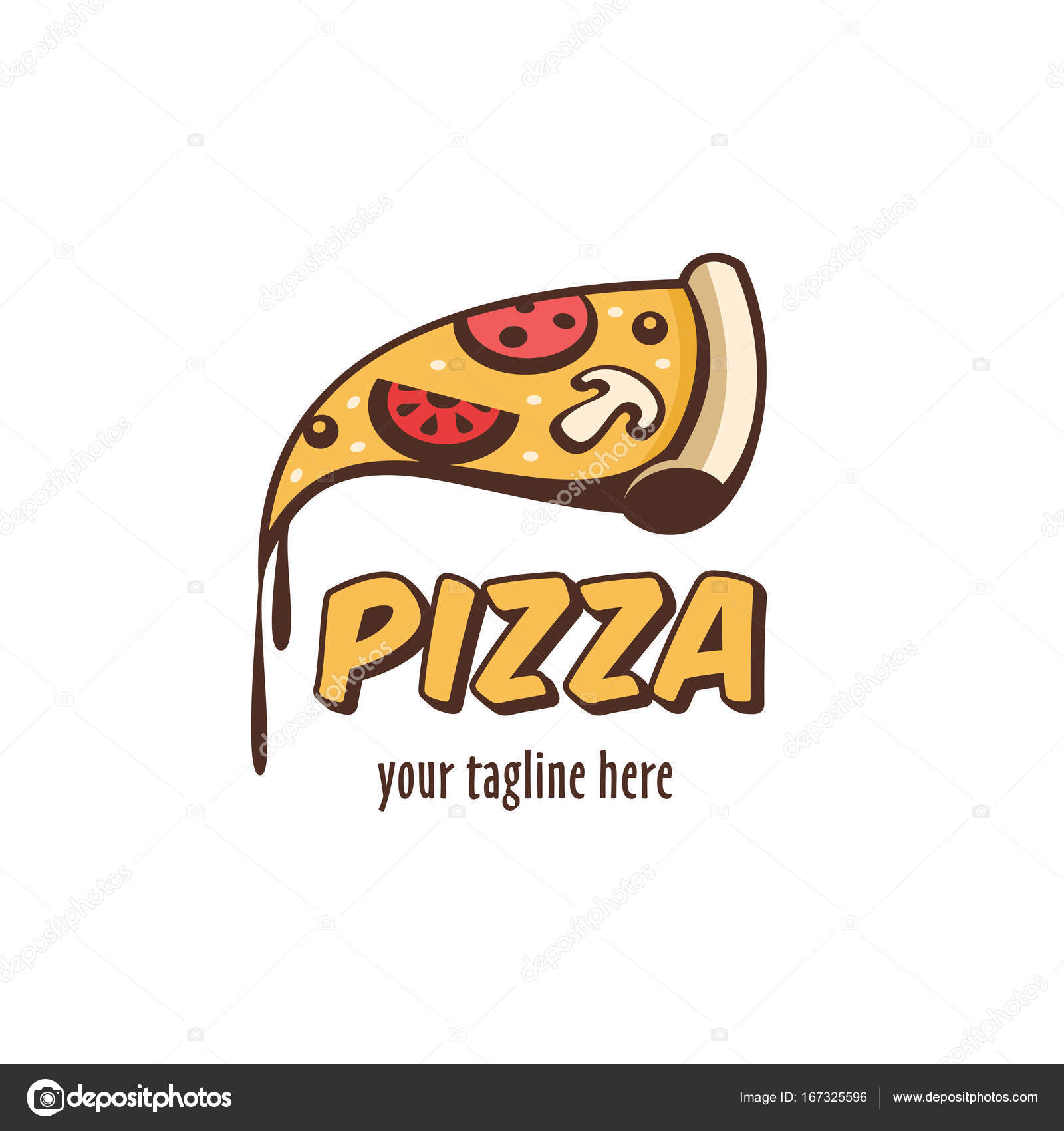 Vektör logo pizza. Mantar, sosis, domates ve peynir ile sıcak pizza bir