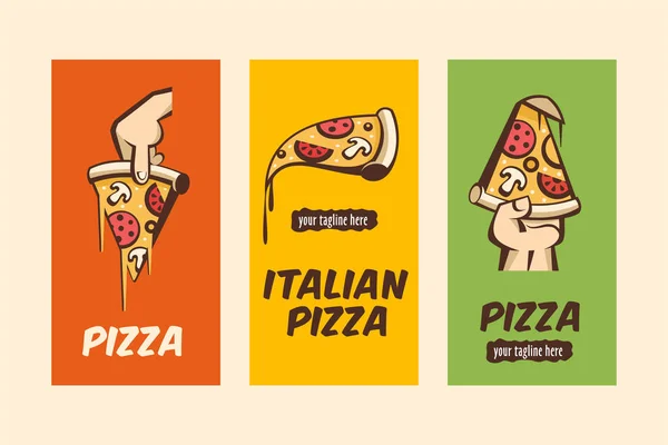 Uppsättning banners med logotyper av pizza. Vektorillustration. — Stock vektor