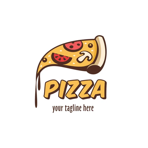 Vektor logotypen pizza. En bit varm pizza med champinjoner, korv, tomater och ost. — Stock vektor
