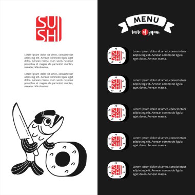 Logo ve menü şablonu suşi Japon restoranı 4 için.