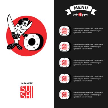 Logo ve menü şablonu suşi Japon restoranı için.