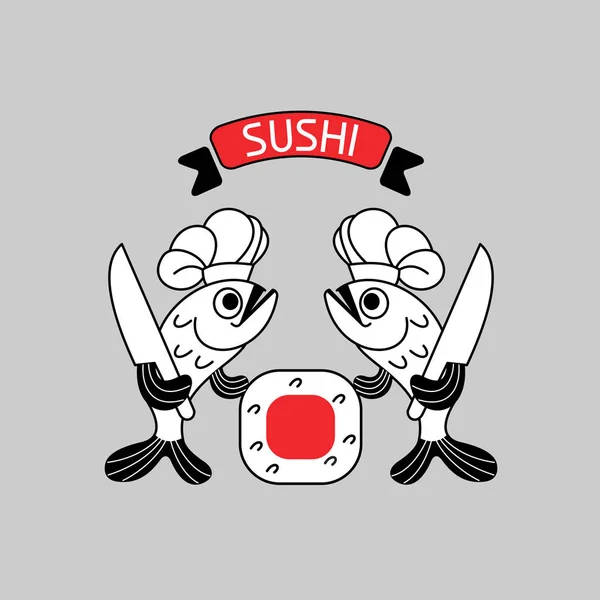 Logo emblème sushi pour restaurant japonais 4 . — Image vectorielle