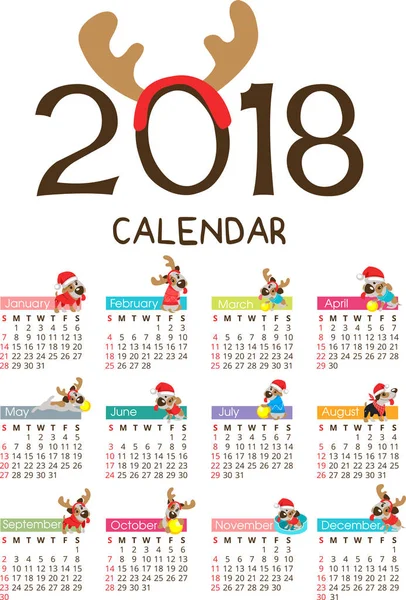 Kalendarz 2018 rok psa — Wektor stockowy