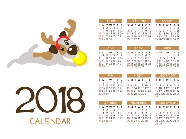 新しい 2018 のカレンダーです。犬の年のシンボルです。Fu — ストックベクタ