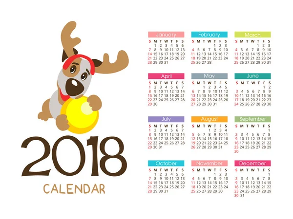 Takvim için yeni 2018. Köpek yılı sembolü. Fu — Stok Vektör