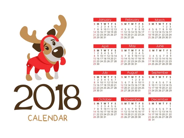 El calendario para el nuevo 2018. Símbolo del año del perro. Fu. — Vector de stock