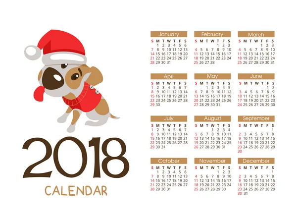 新2018的日历。狗年的象征。富 — 图库矢量图片