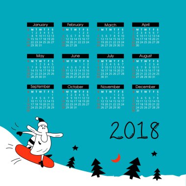 Noel Baba ile yeni yıl 2018 takvim.