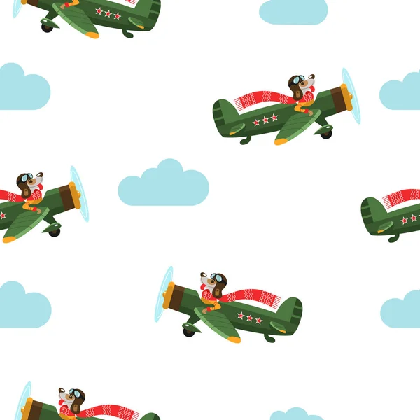 Seamless pattern. The dog is a symbol of 2018 flying on the plan — Free Stock Photo