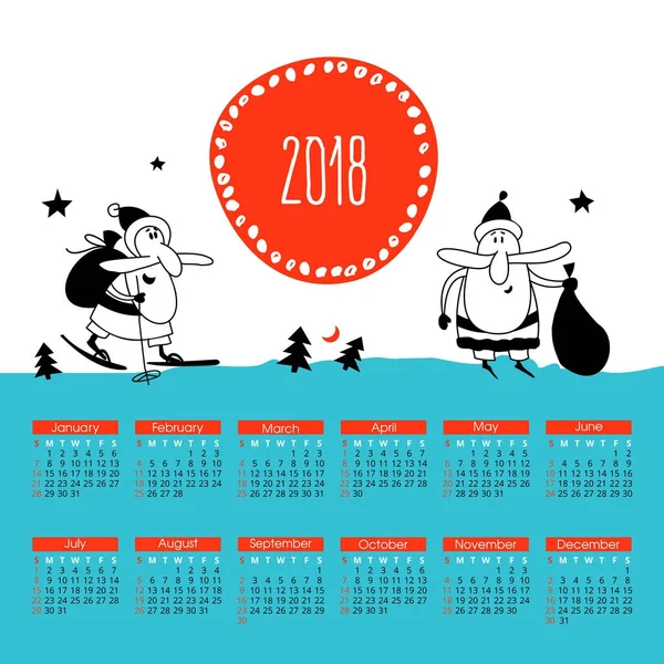 サンタ クロースと新しい 2018 年カレンダー. — ストックベクタ