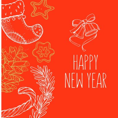 Tebrik kartı, vektör çizim. Yeni yıl ile. El çizmek
