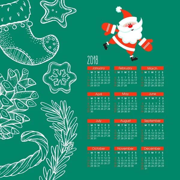 クリスマス カレンダー 2018 — ストックベクタ