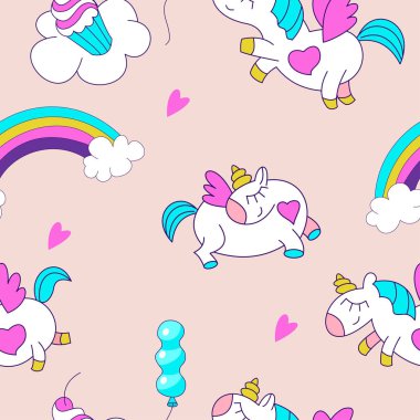 Tek boynuzluatlara ve gökkuşağı. Seamless modeli