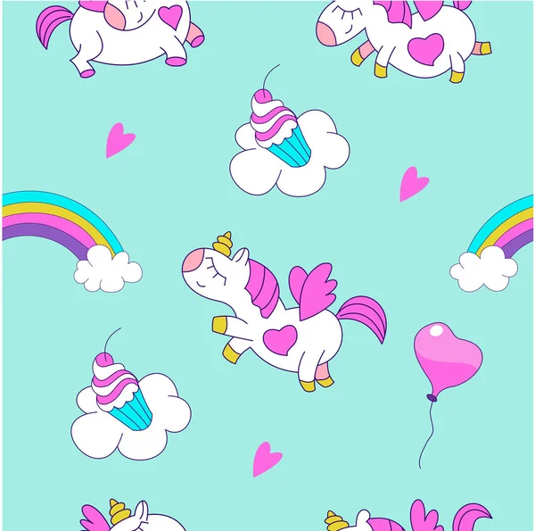 Unicorns and rainbow. Seamless pattern