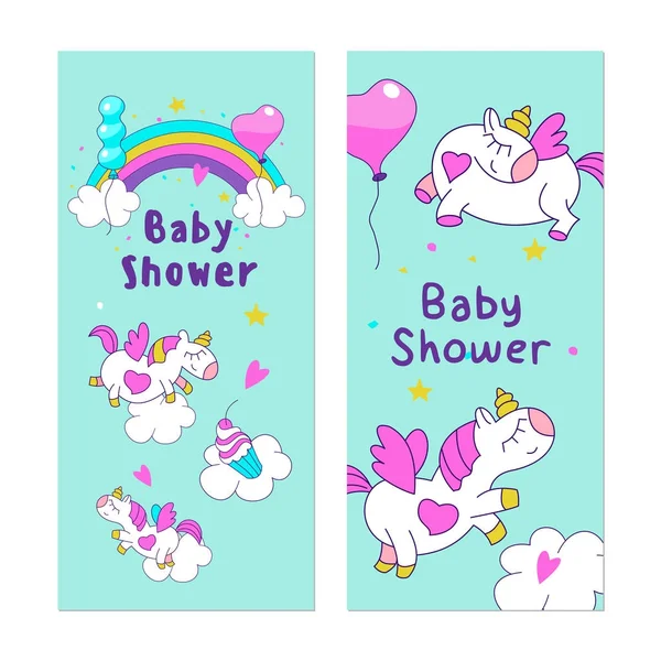 Unicórnios. ilustração chuveiro bebê —  Vetores de Stock