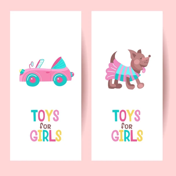 女孩的玩具。矢量剪贴画。粉红玩具敞篷车可爱的小 — 图库矢量图片