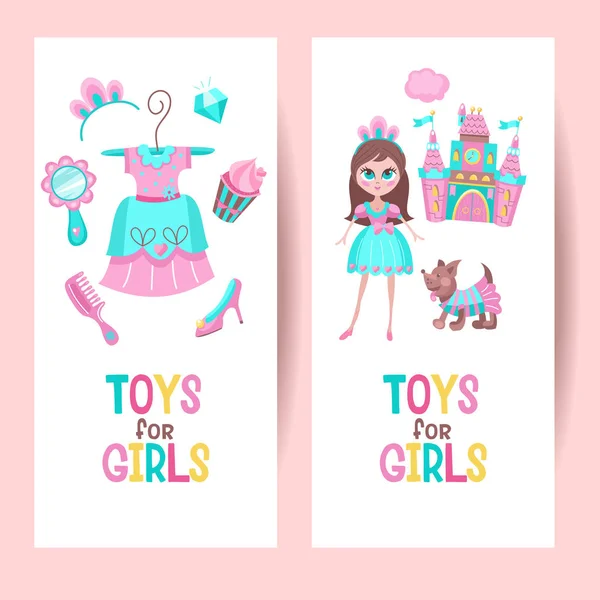 Brinquedos para meninas. Conjunto de cliparts vetoriais — Vetor de Stock