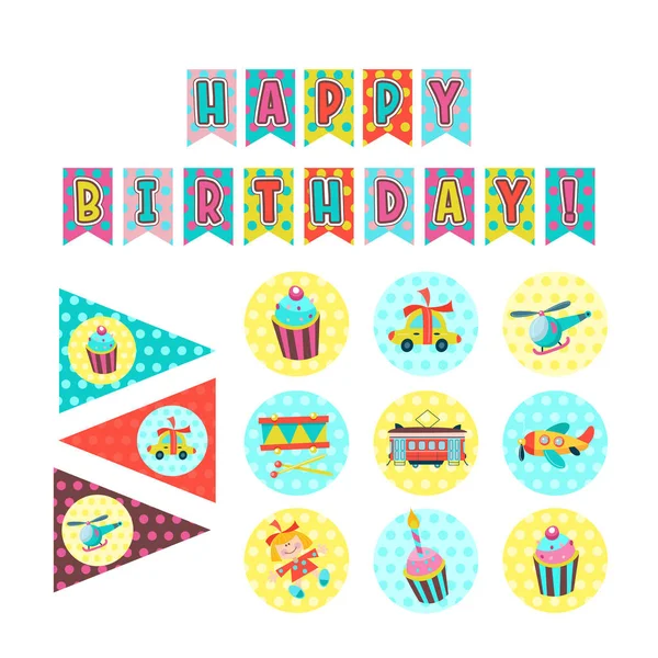 Feliz cumpleaños. Los pasteles y pasteles — Vector de stock