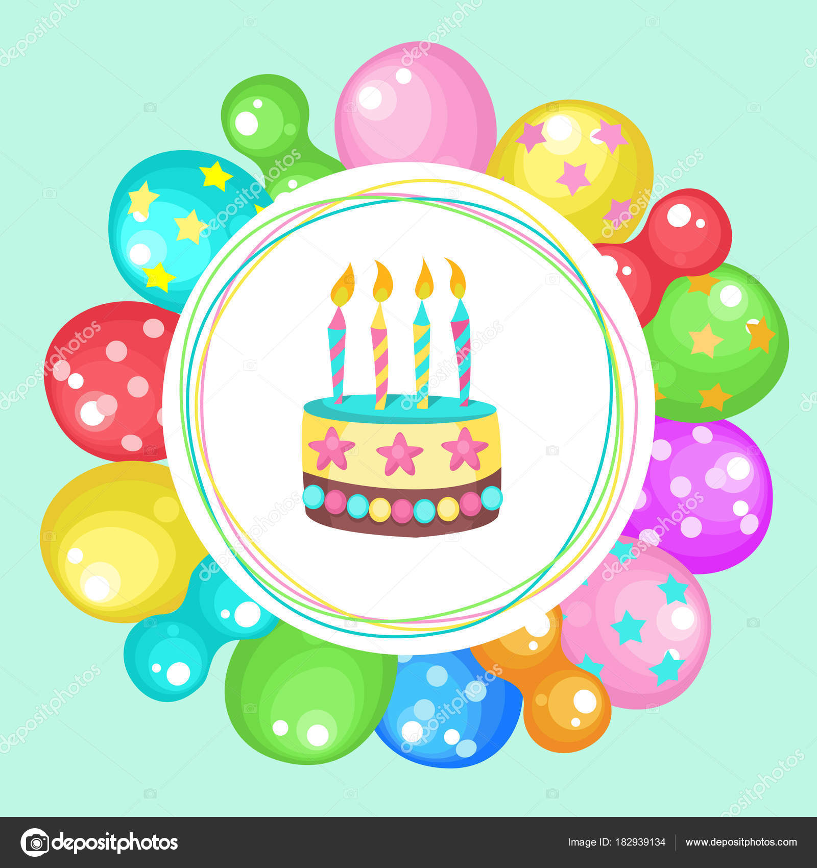 Balloons and cakes Happy birthday Vector clipart — Stock Vector