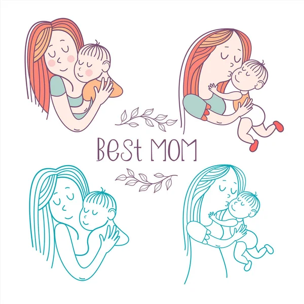 Egy anya a baba. Vektoros illusztráció — Stock Vector