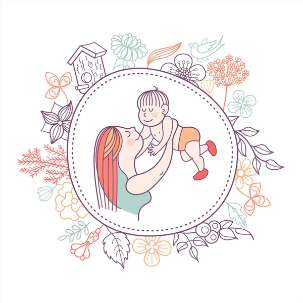 Una madre con un bebé. Ilustración vectorial — Vector de stock