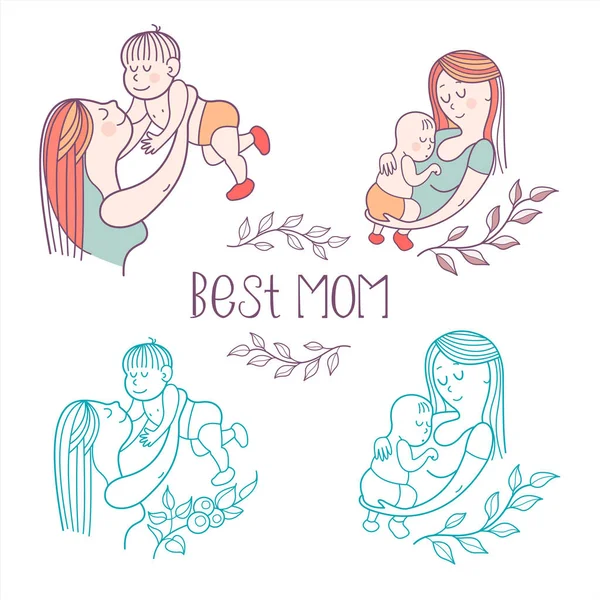 Egy anya a baba. Vektoros illusztráció — Stock Vector