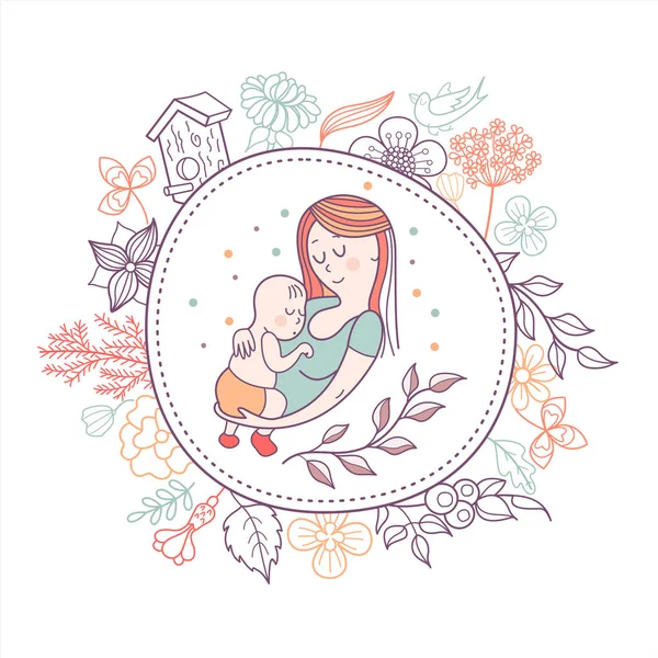 Uma mãe com um bebé. Ilustração vetorial — Vetor de Stock