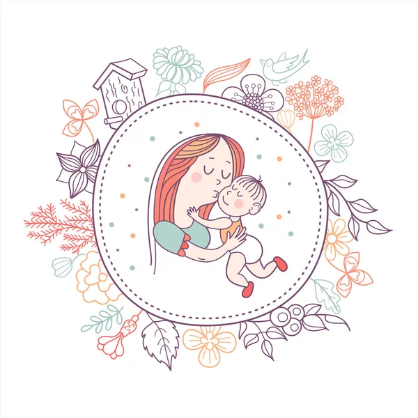 赤ちゃんを持つ母親。ベクトル図 — ストックベクタ