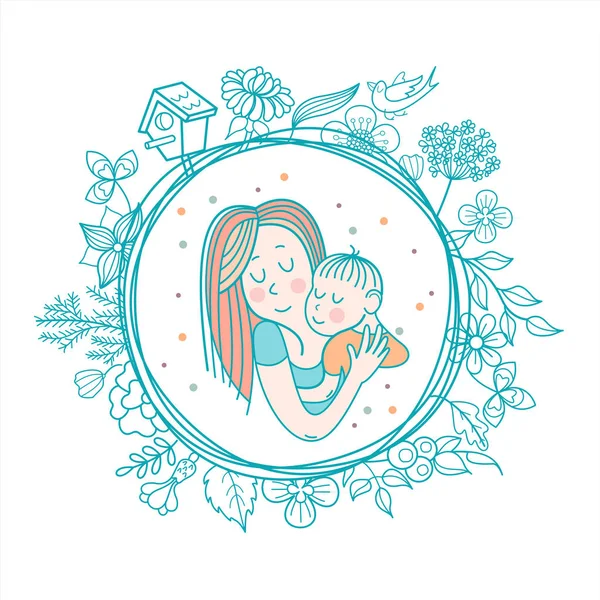 Uma mãe com um bebé. Ilustração vetorial — Vetor de Stock