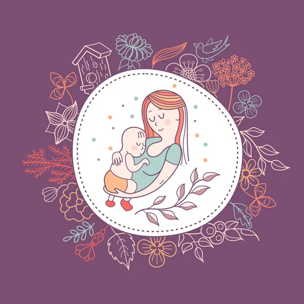 赤ちゃんを持つ母親。ベクトル図 — ストックベクタ