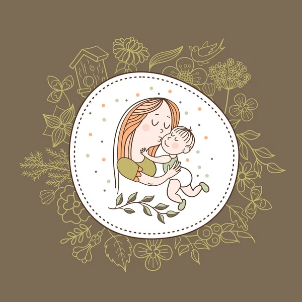 Μια μητέρα με ένα μωρό. Εικονογράφηση διάνυσμα — Διανυσματικό Αρχείο