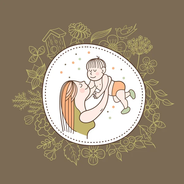 Una madre con un bebé. Ilustración vectorial — Vector de stock