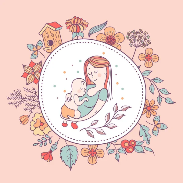 Una madre con un bebé. Ilustración vectorial — Vector de stock