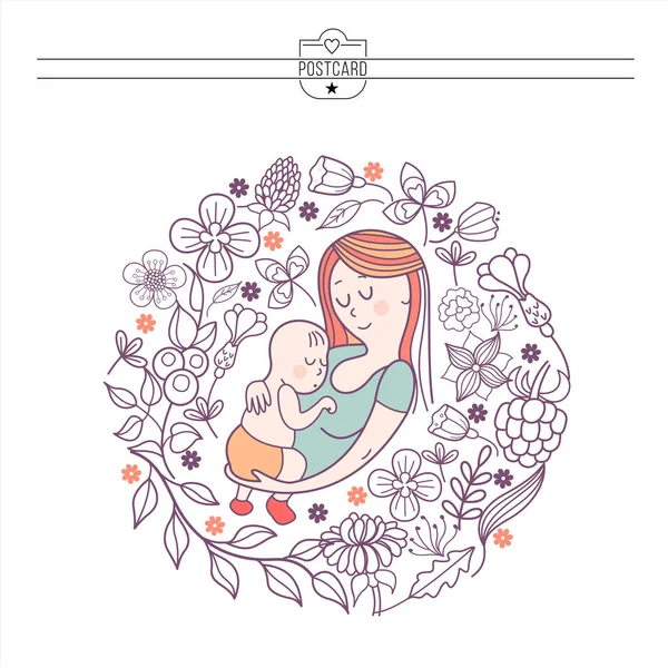 En mamma med en bebis. Vektorillustration — Stock vektor