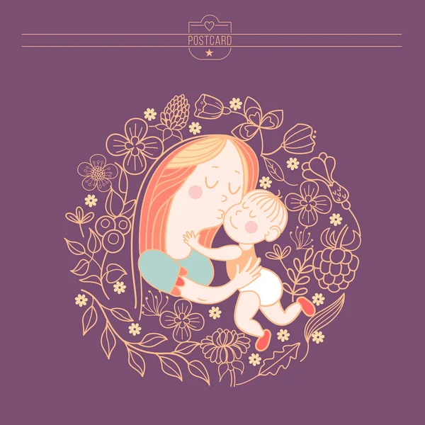 Una madre con un bebé. Ilustración vectorial — Vector de stock