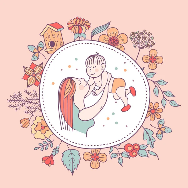 Una madre con un bebé. Ilustración vectorial — Vector de stock