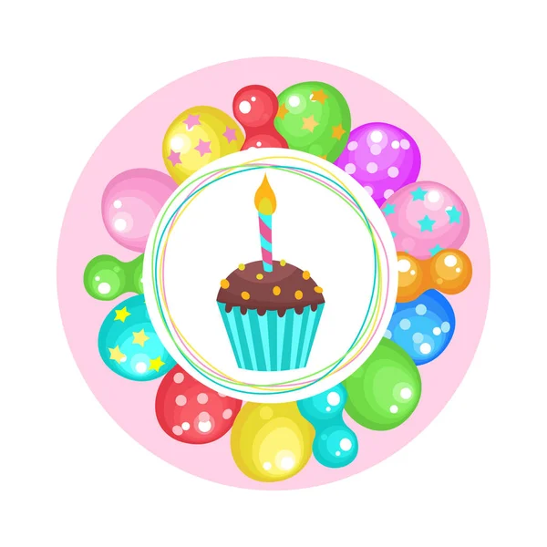 Luftballons und Kuchen. Alles Gute zum Geburtstag! Vektorcliparts. — Stockvektor