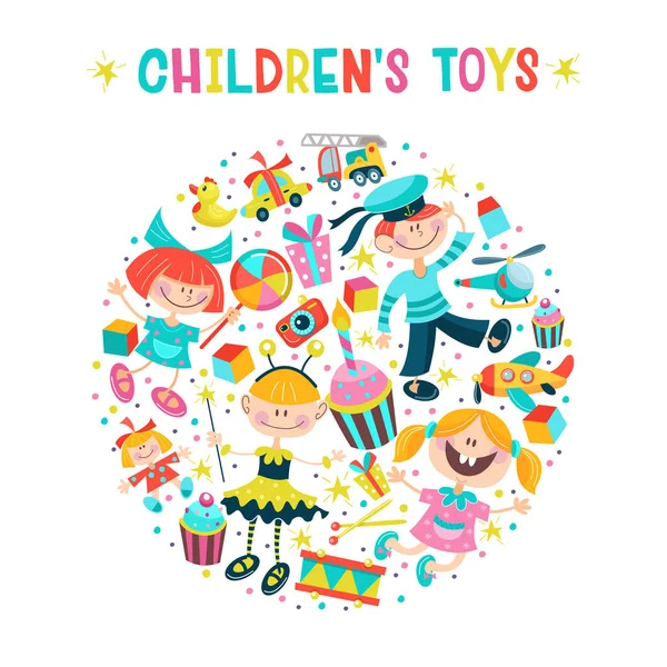 Un juego de juguetes para niños. Ilustración vectorial — Vector de stock