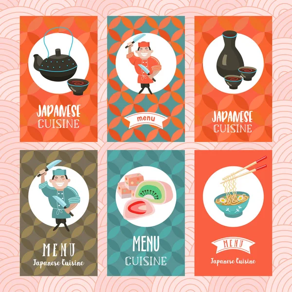 Dania kuchni japońskiej. Zestaw szablonów menu japoński r — Wektor stockowy