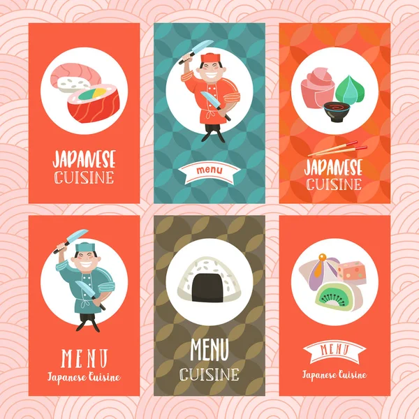 Cocina japonesa. Un conjunto de plantillas del menú de un r japonés — Vector de stock