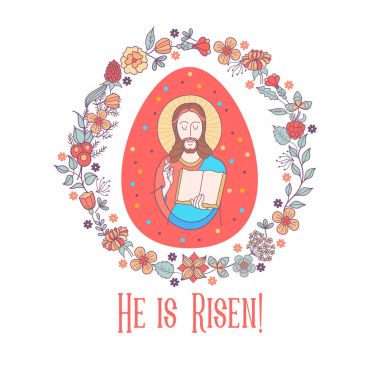 İsa artış olduğunu! Vektör çizim. Aman Tanrım. Paskalya yortusu yumurta.