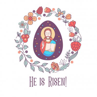 İsa artış olduğunu! Vektör çizim. Aman Tanrım. Paskalya yortusu yumurta.