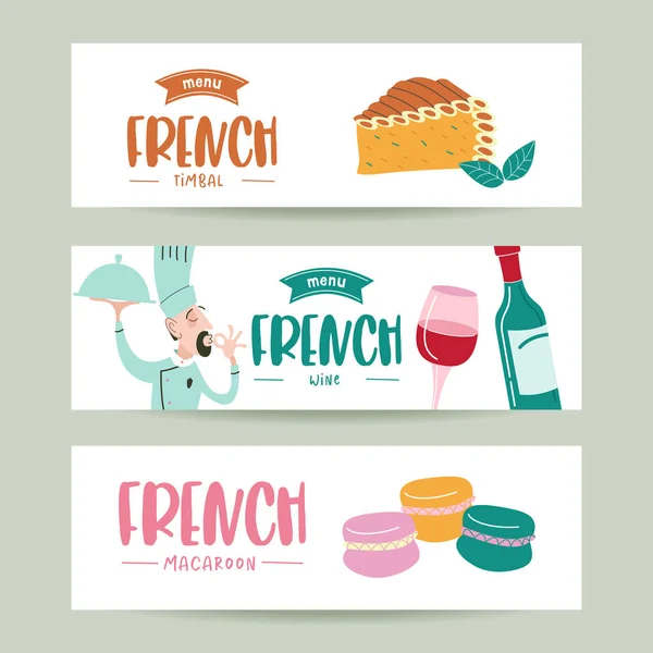 Cocina francesa. Un juego de platos franceses. Plantillas de banner, iconos . — Vector de stock