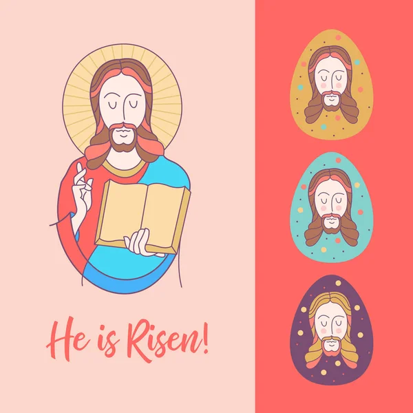 Glad påsk! Vektorillustration. Jesus Kristus. Påskägg. — Stock vektor